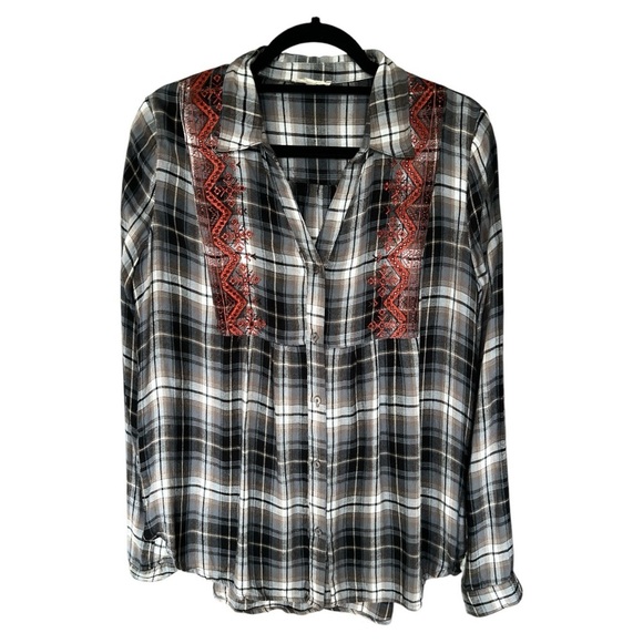 Mystree plaid blouse with terra cotta embroidery size Smalll - Picture 1 of 4